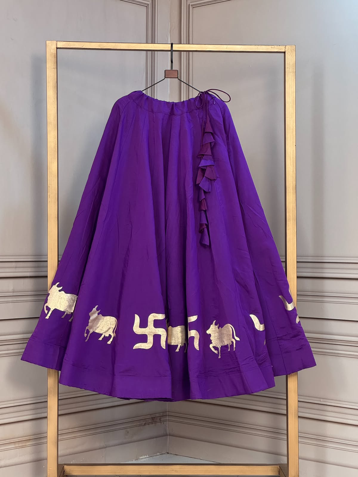 Navratri Royal Purple Cotton Skirt with Traditional Elephant Motif