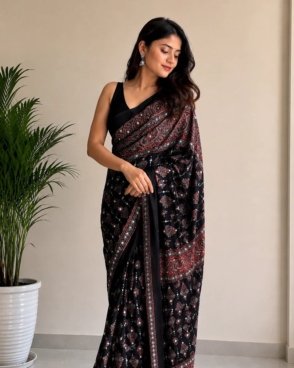 AJRAKH SLIK SAREE
