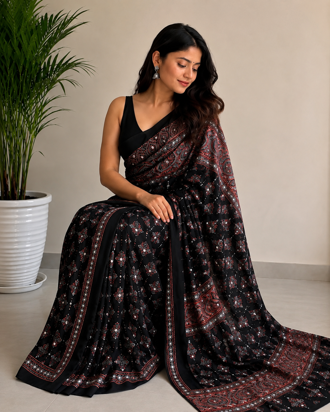 Black Gajji Silk with traditional motifs Designer Saree for Women