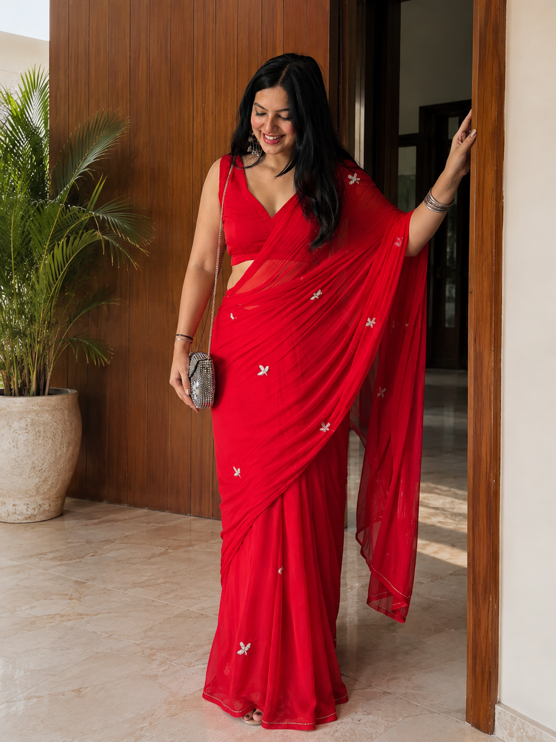 Vibrant Crimson Red Mul Cotton Saree
