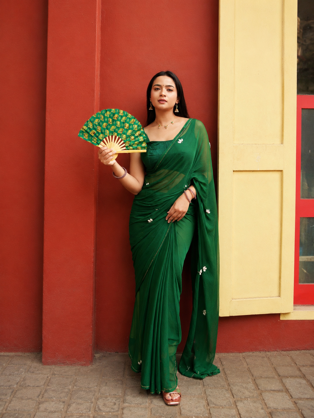 Vibrant Emerald Green Mul Cotton Saree