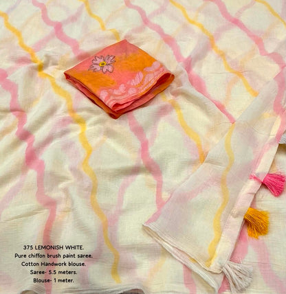 Elegant White Pink Leheriya Chiffon Saree with Peach Floral Blouse