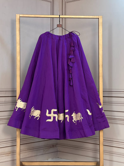 Navratri Royal Purple Cotton Skirt with Traditional Elephant Motif