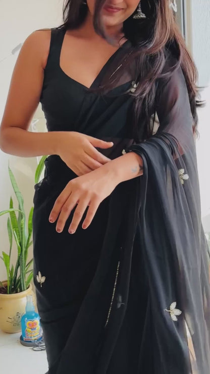 Classic Midnight Black Mul Cotton Saree