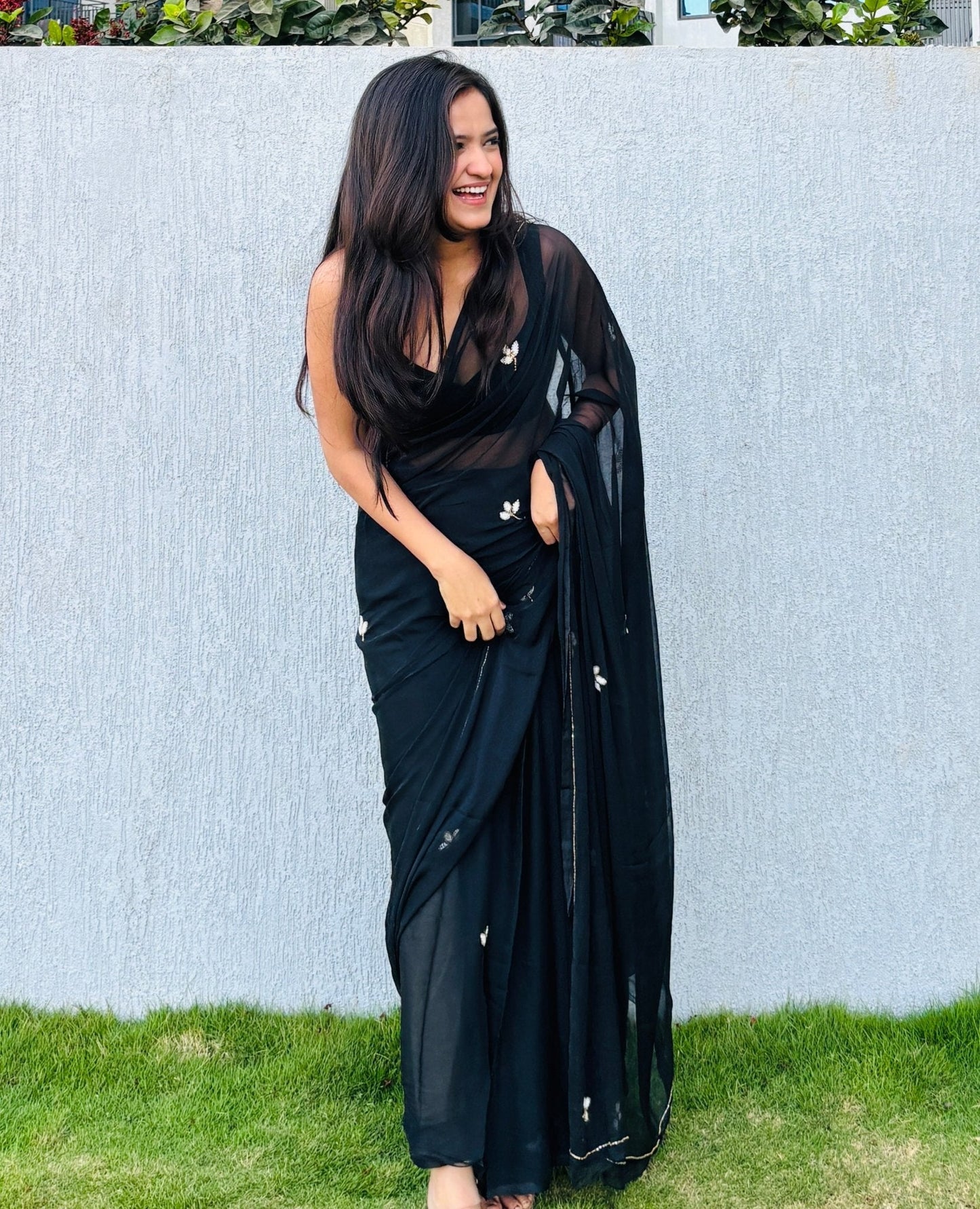 Classic Midnight Black Mul Cotton Saree