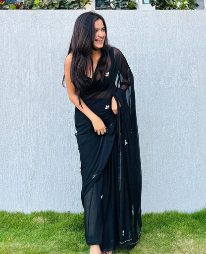 Classic Midnight Black Mul Cotton Saree