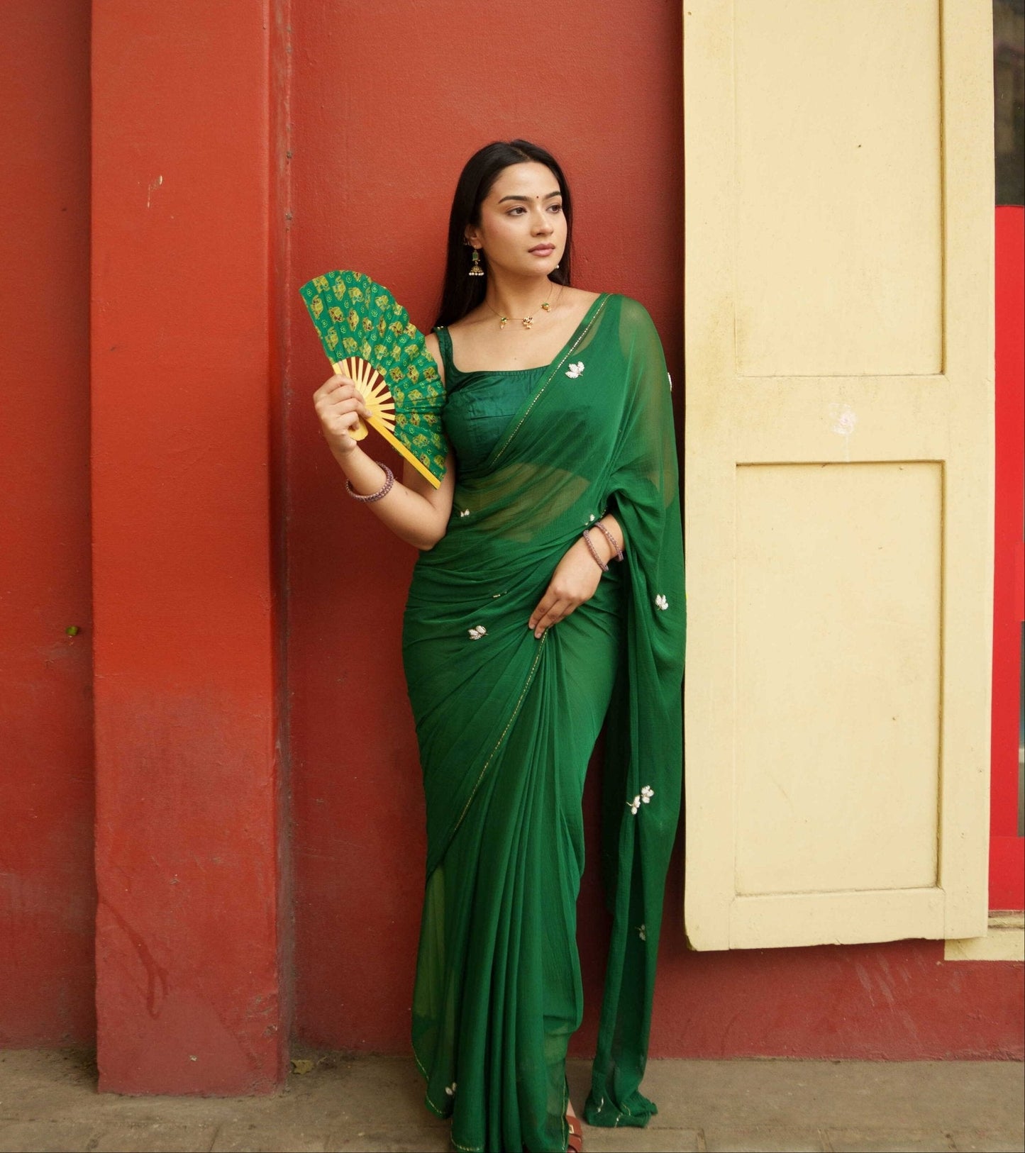 Vibrant Emerald Green Mul Cotton Saree