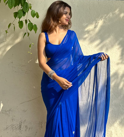 Vibrant Royal Blue Mul Cotton Saree