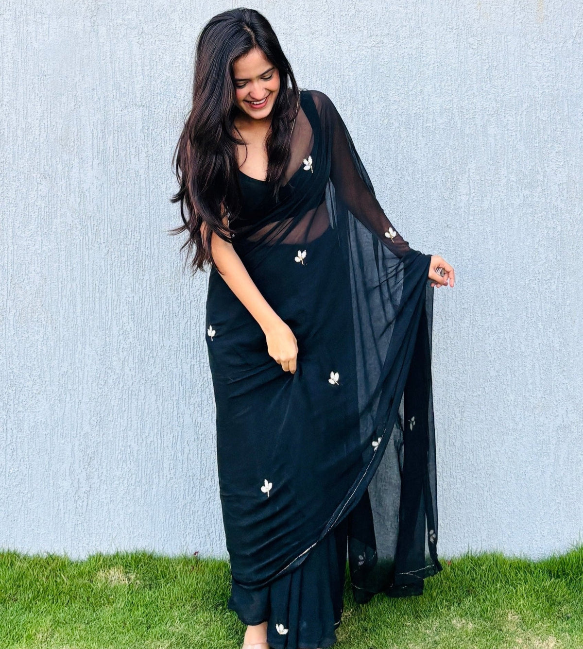 Classic Midnight Black Mul Cotton Saree