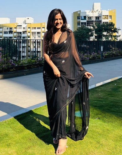 Classic Midnight Black Mul Cotton Saree
