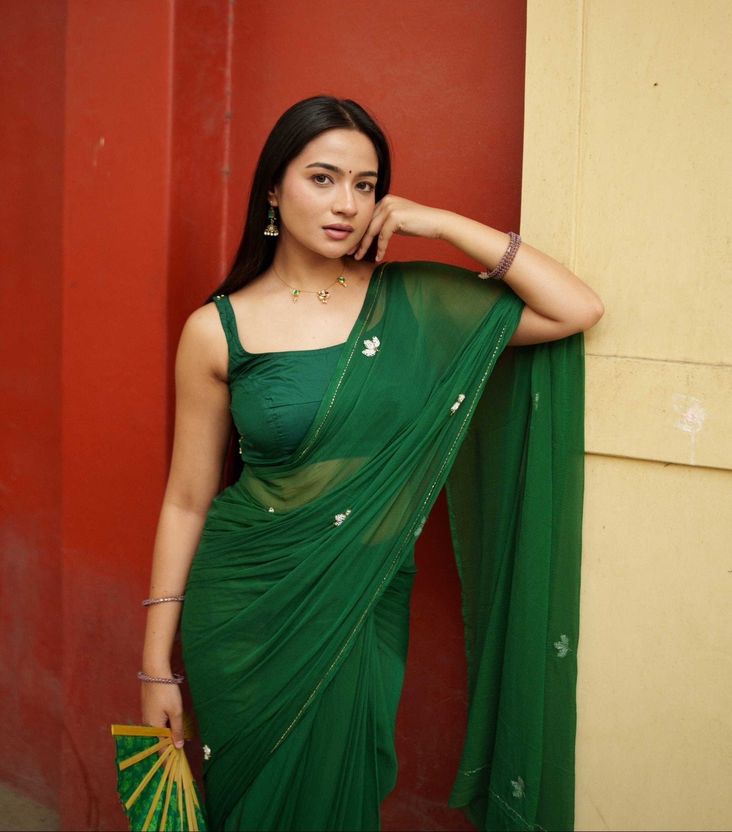 Vibrant Emerald Green Mul Cotton Saree