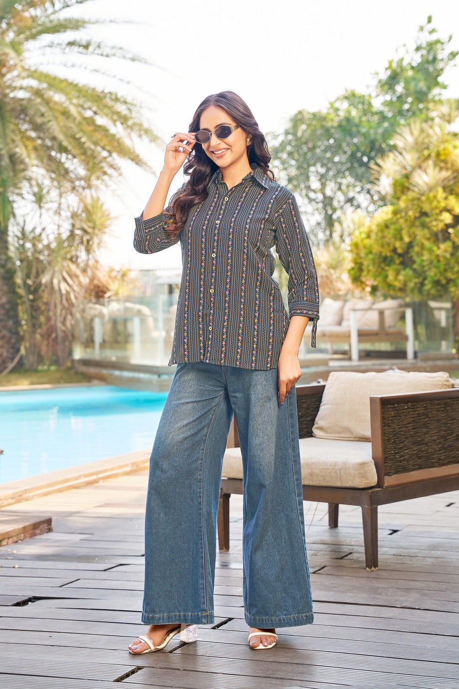 Vibrant Dark Green Striped Printed Cotton Shirt