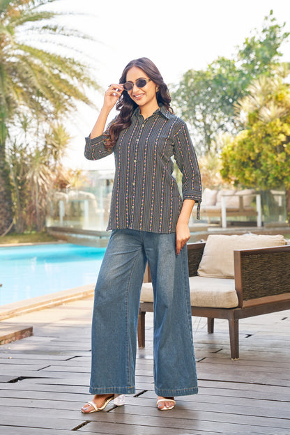 Vibrant Dark Green Striped Printed Cotton Shirt