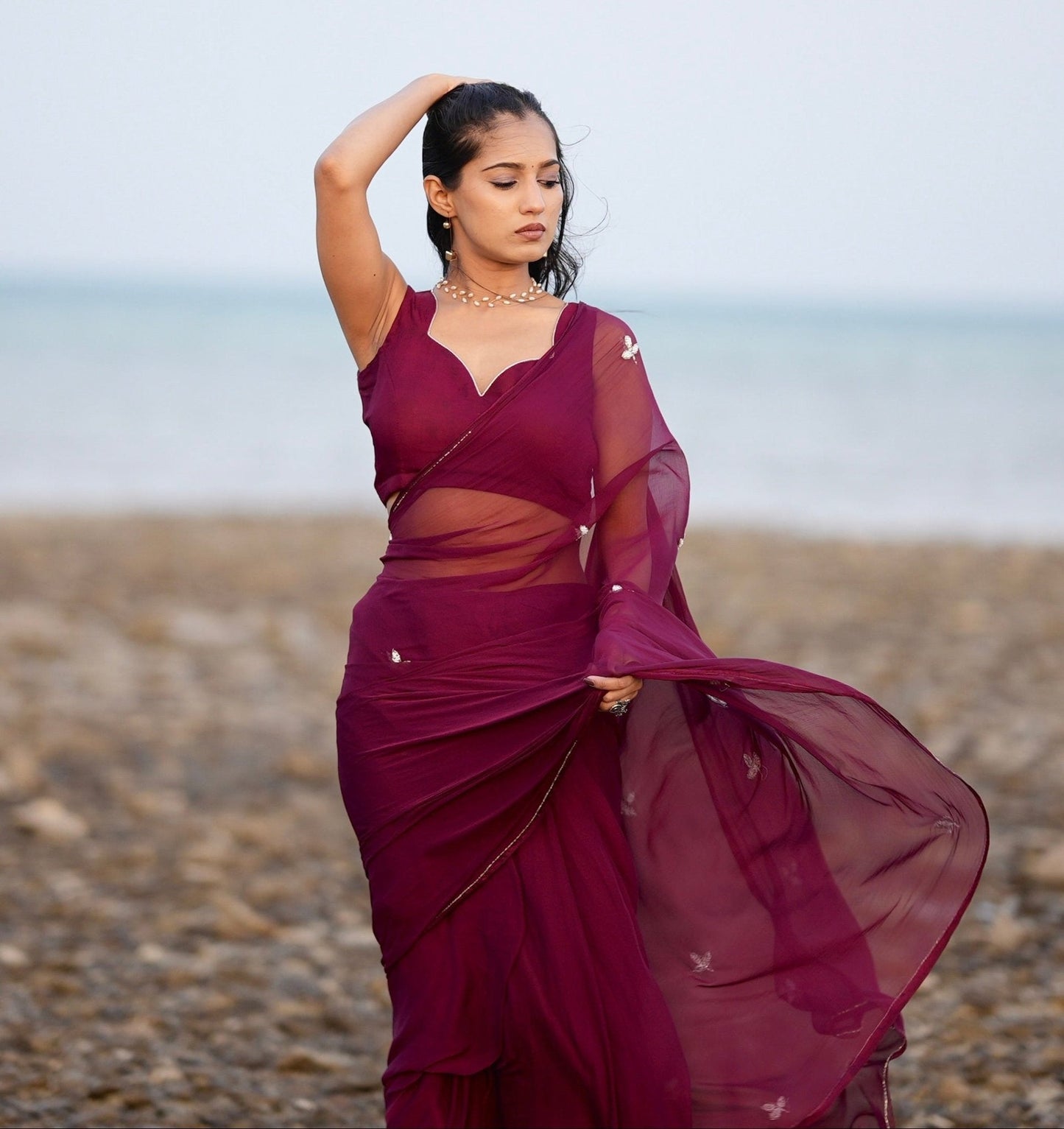 Vibrant Deep Wine Burgundy Mul Cotton Saree