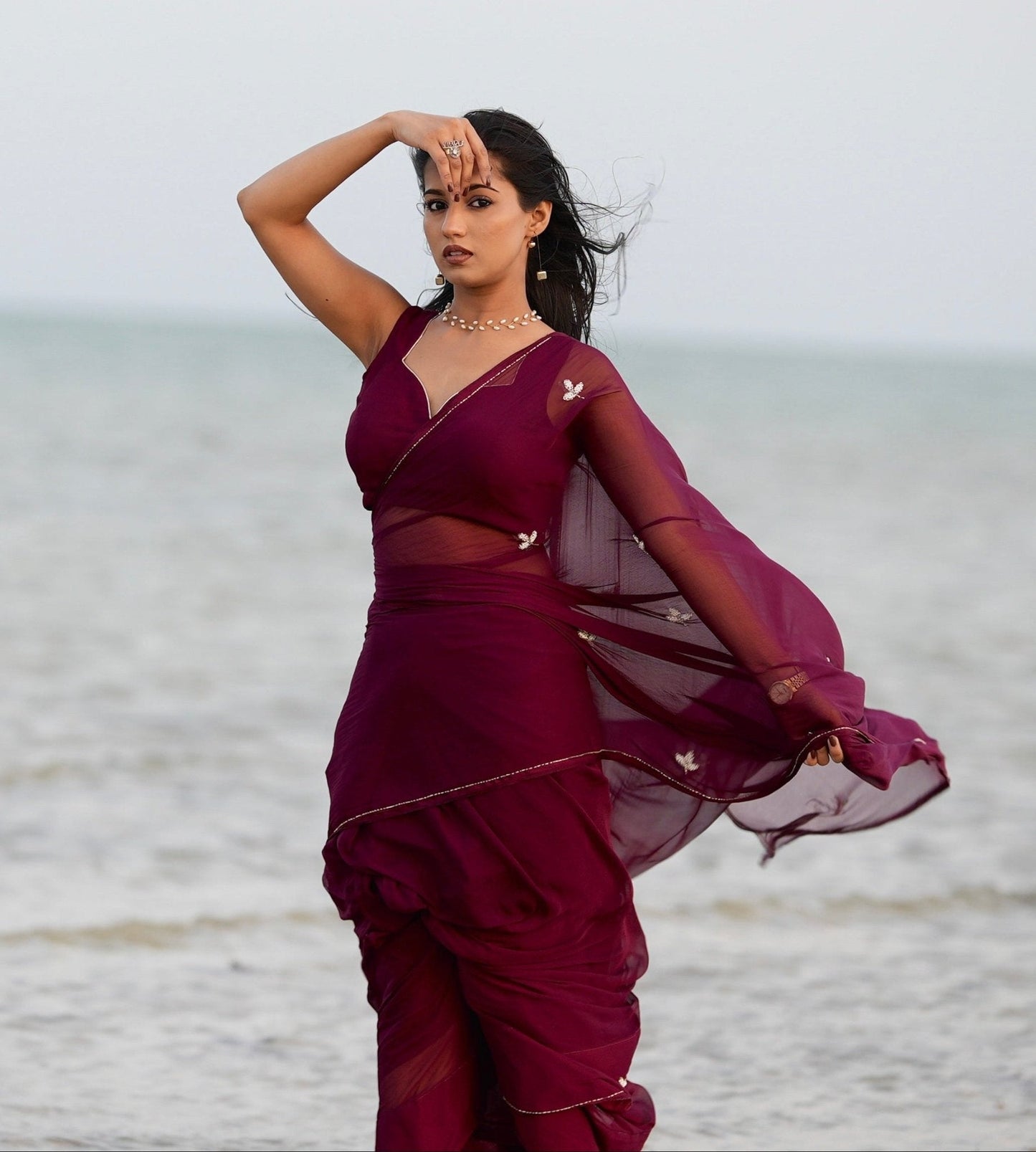 Vibrant Deep Wine Burgundy Mul Cotton Saree