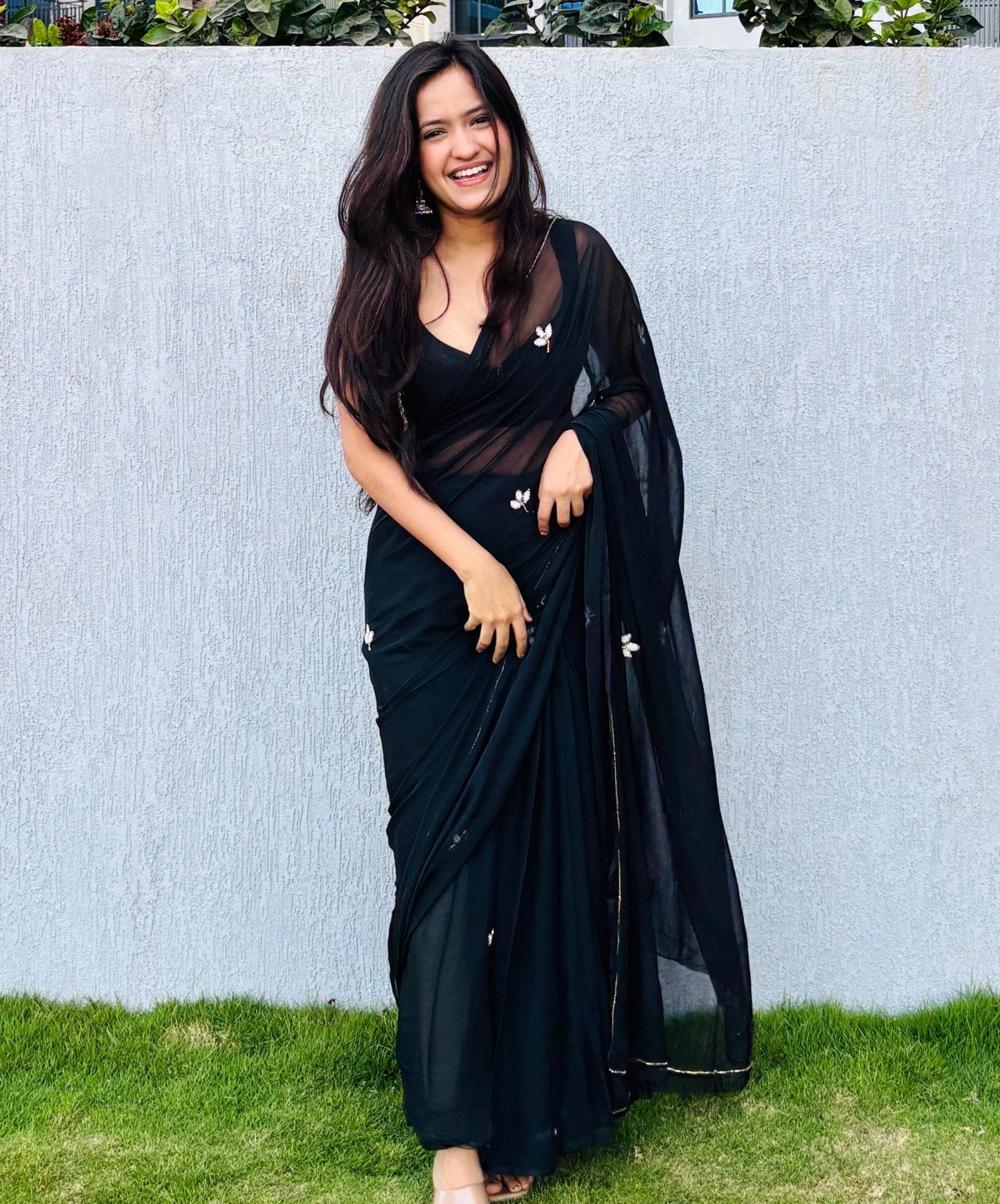 Classic Midnight Black Mul Cotton Saree