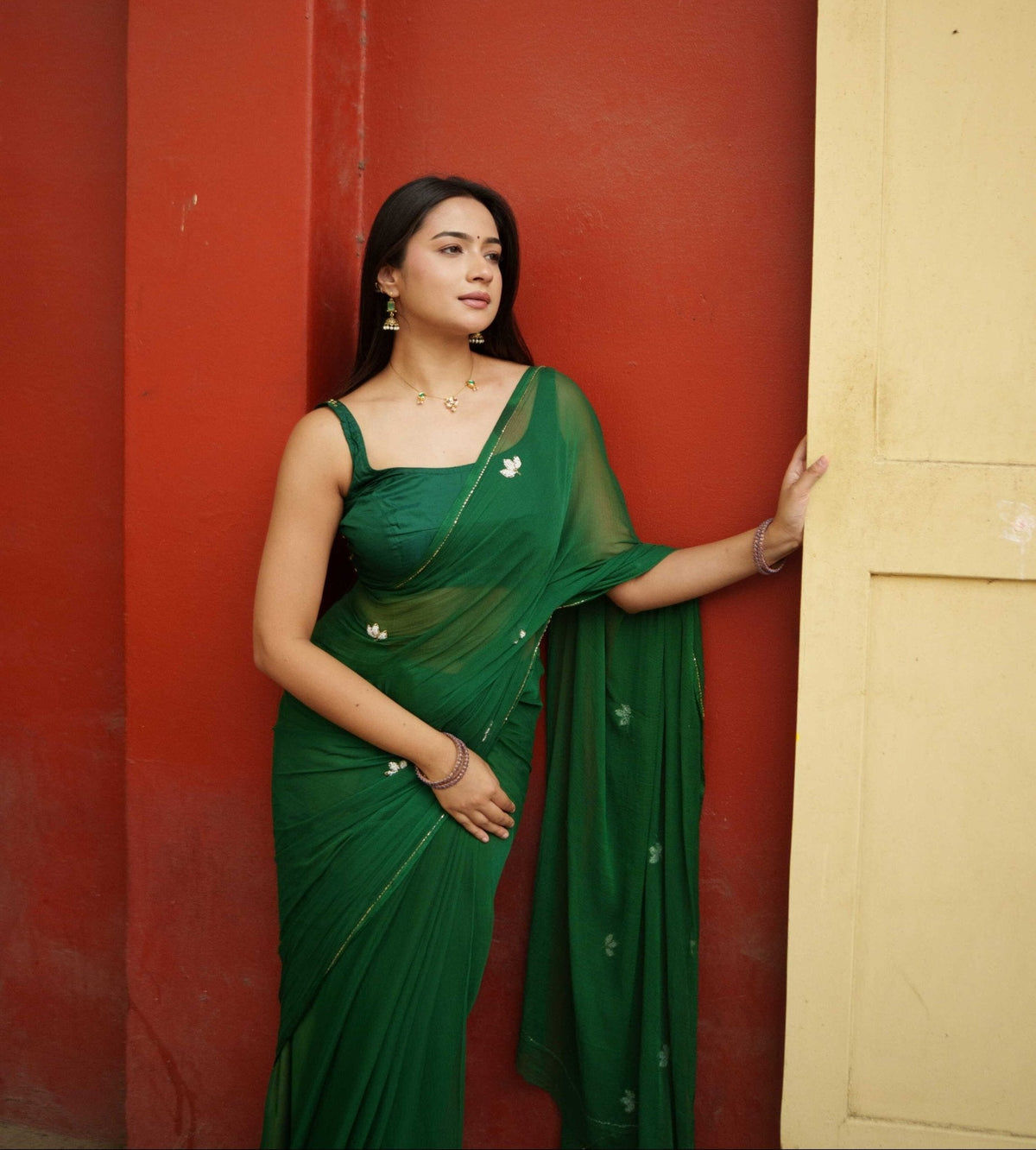 Vibrant Emerald Green Mul Cotton Saree