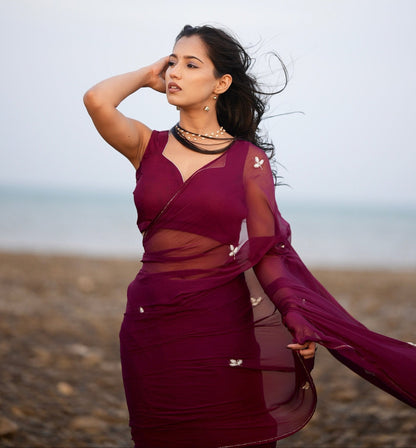 Vibrant Deep Wine Burgundy Mul Cotton Saree