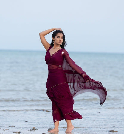 Vibrant Deep Wine Burgundy Mul Cotton Saree