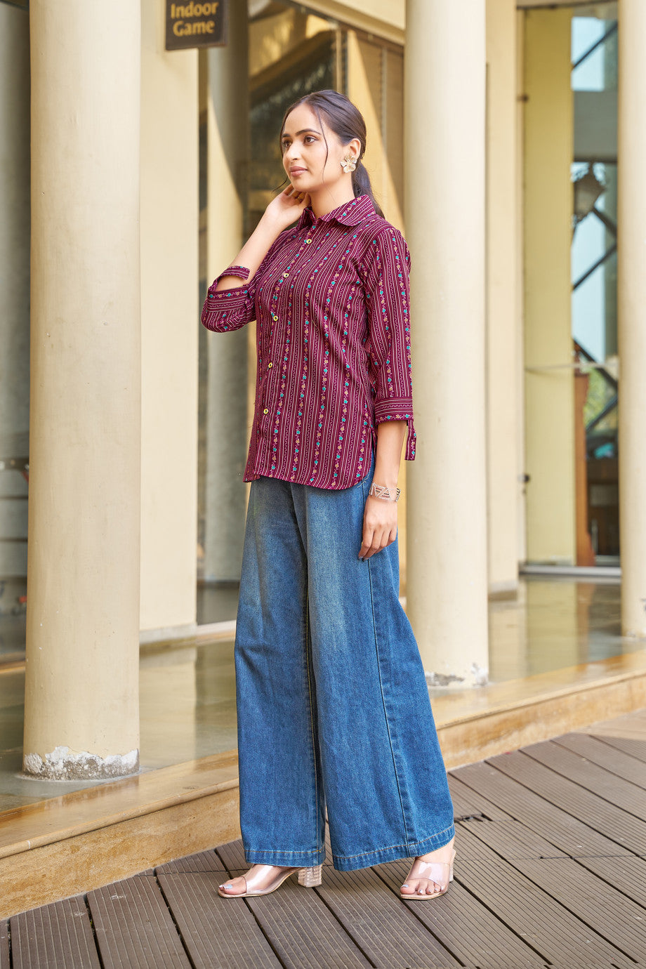 Vibrant Maroon Striped Printed Cotton Shirt