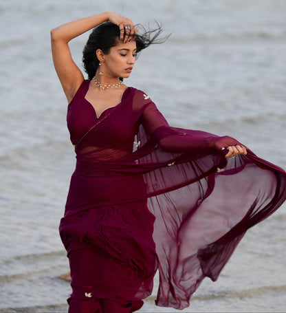 Vibrant Deep Wine Burgundy Mul Cotton Saree