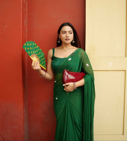Vibrant Emerald Green Mul Cotton Saree